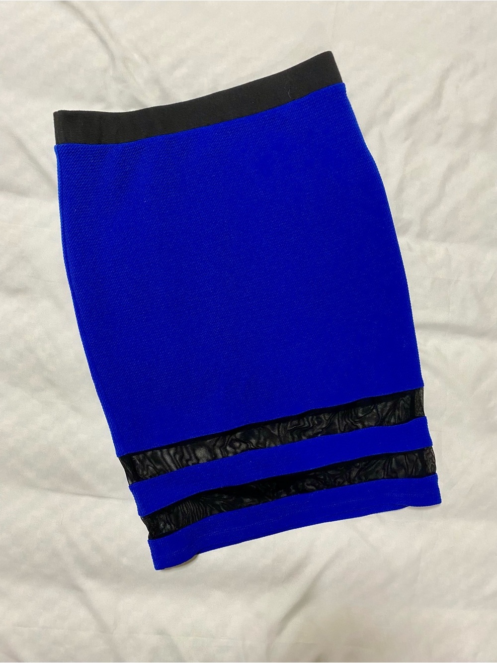 Forever 21 Royal Blue Midi Bodycon Skirt with Black Bands